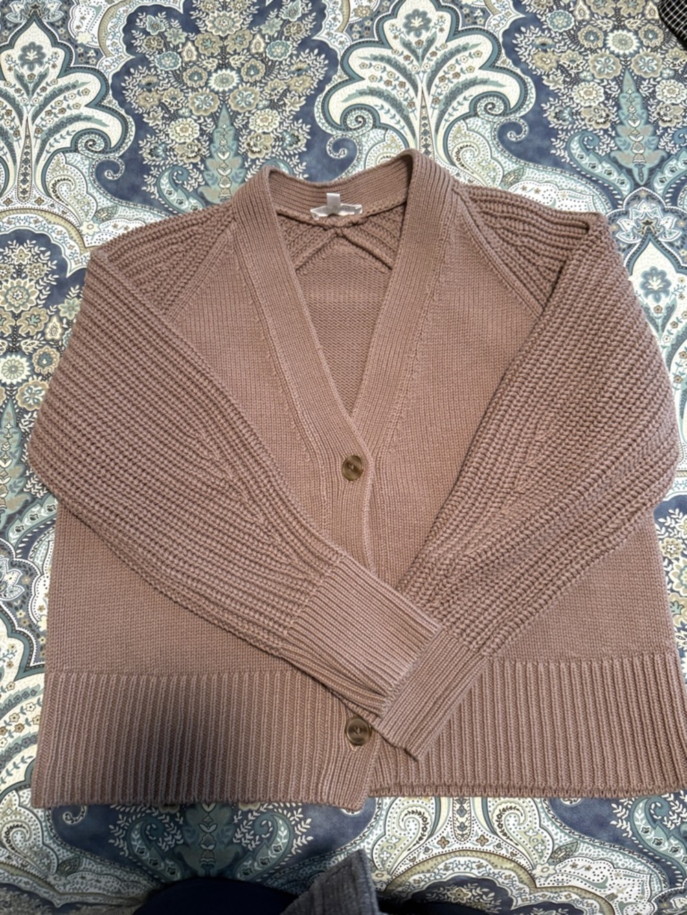 Relaxed V-Neck Button Cardigan Sweater - Taupe